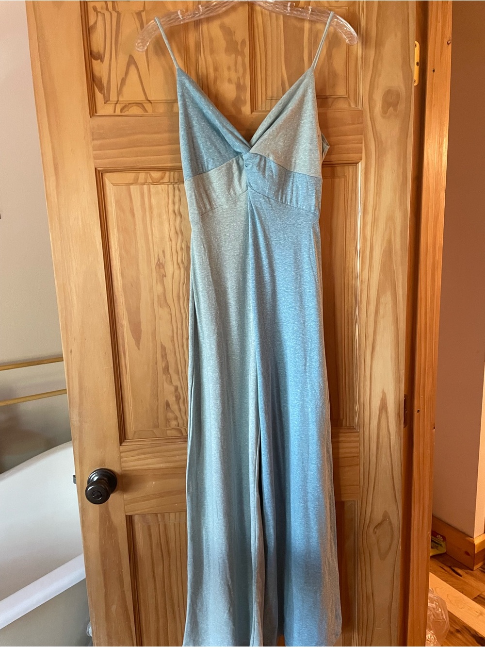 Metallic Light Blue Spaghetti-Strap Jumpsuit